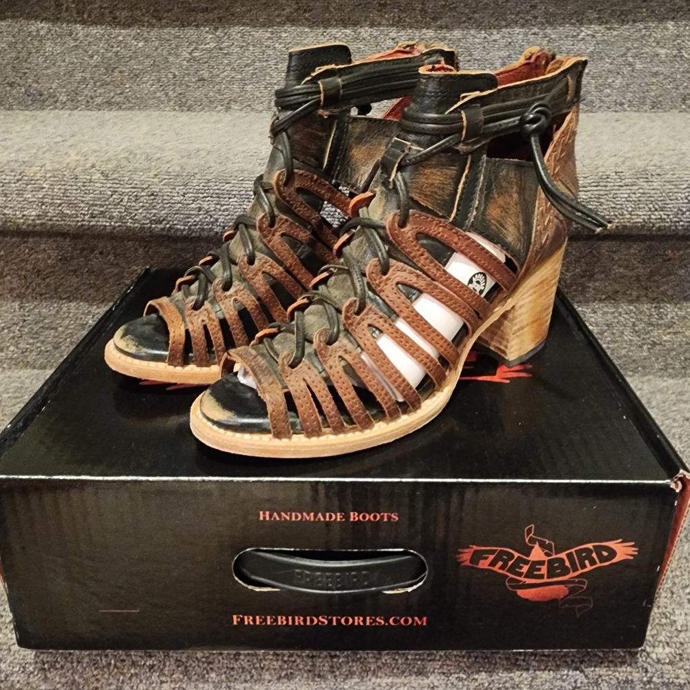 Freebird Women's Black and Brown Heeled Boots
